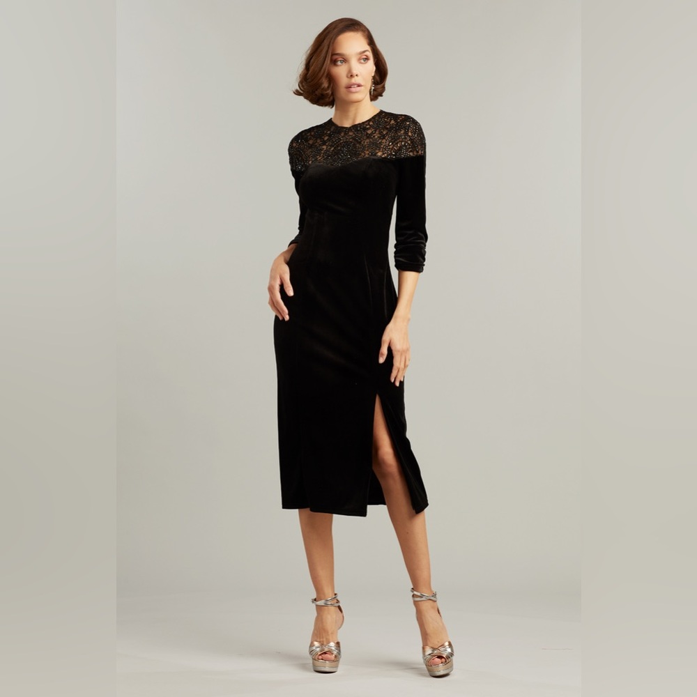 WALLACE BEADED ILLUSION VELVET DRESS